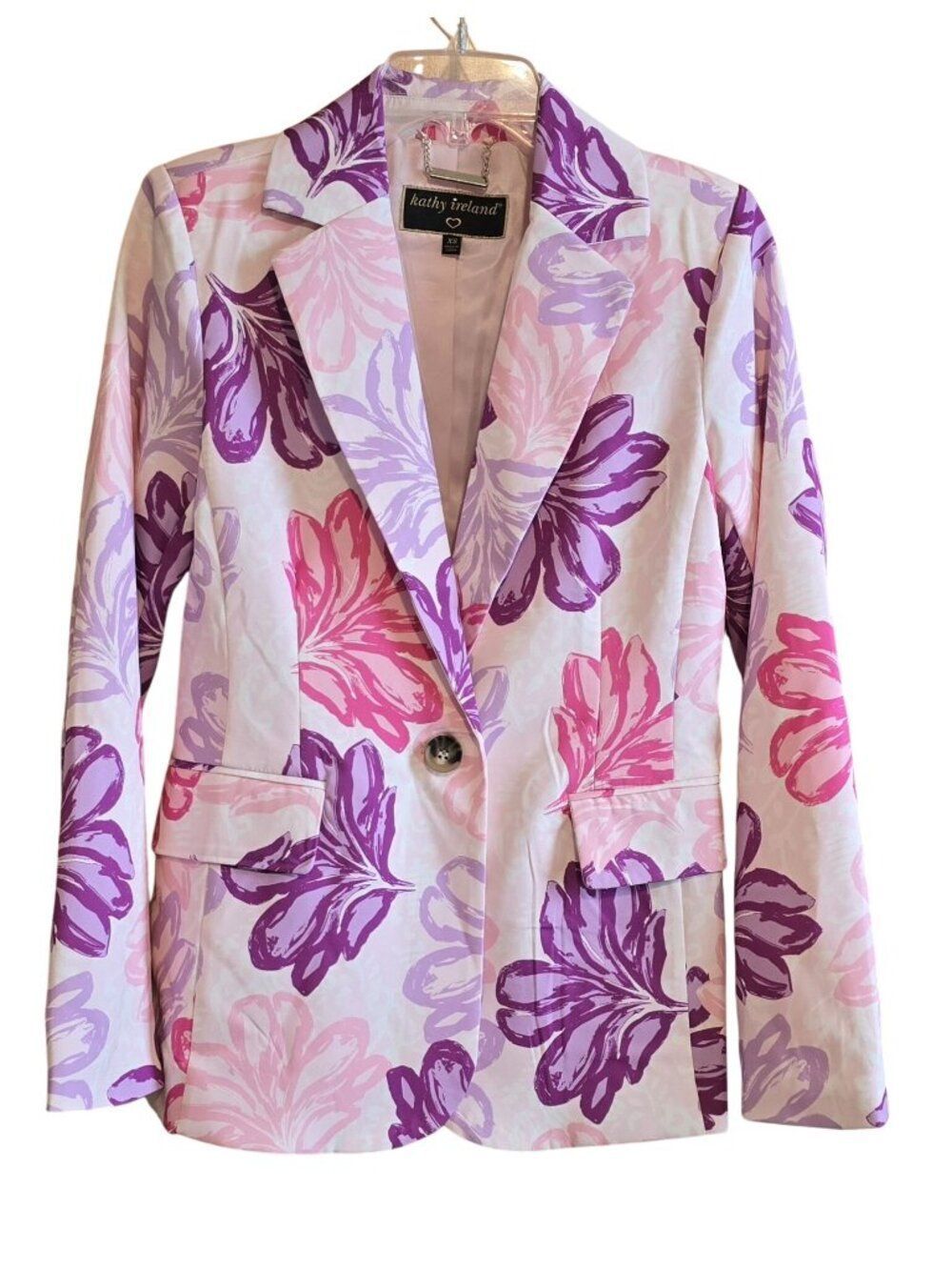 Kathy Ireland Floral Blazer Pink Purple Single-Button Stylish